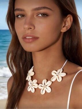 White Shell Flower Statement Necklace - Women Jewelry
